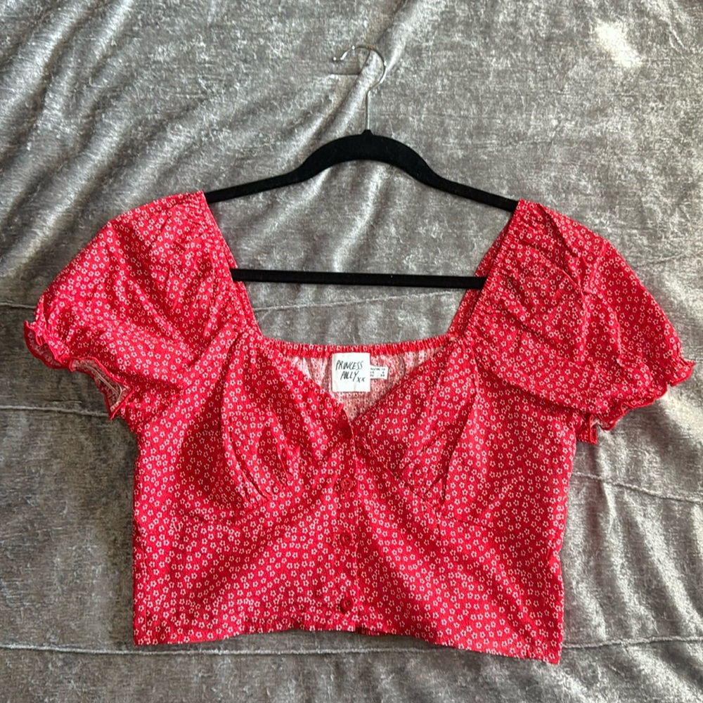 Princess Polly Red Floral Crop Top